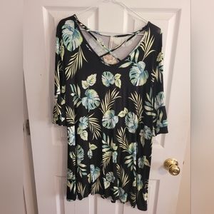 Coco Kelly Black and Green Tropical Blouse Top